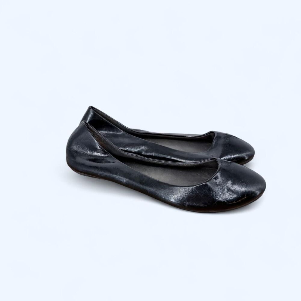 Rounded Toe Ballet Flats Black Faux Leather Minimalist Casual Slip On Balletcore